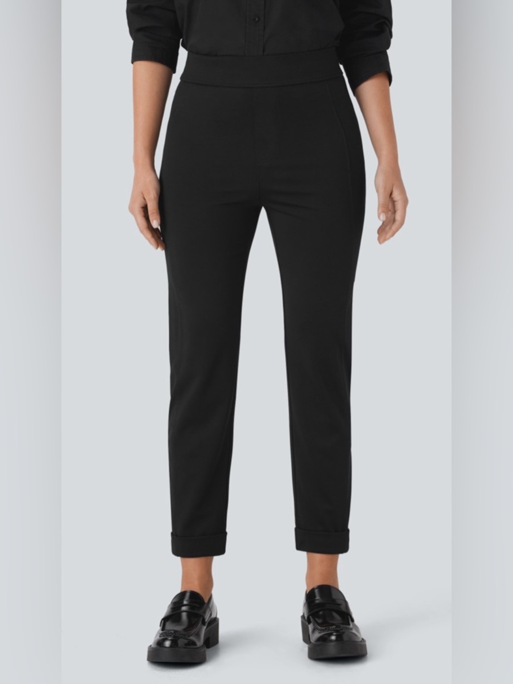 High Waisted Rolled Hem Skinny Tapered Ankle Length Casual Pants
